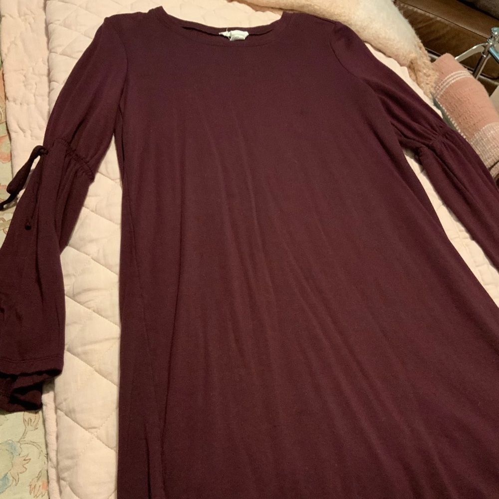 Loft burgundy dress size S with ties on sleeves